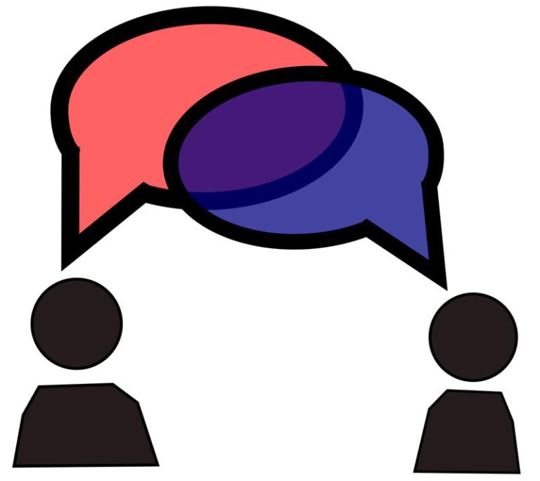 2 figures with speech bubbles